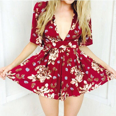 Boho V Neck Floral Printed Rompers