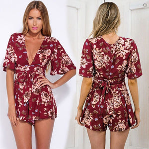 Boho V Neck Floral Printed Rompers